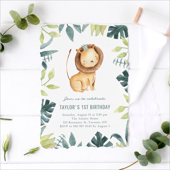 baby lion kids birthday invitation