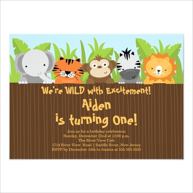 cute jungle safari zoo animals kids birthday invitation