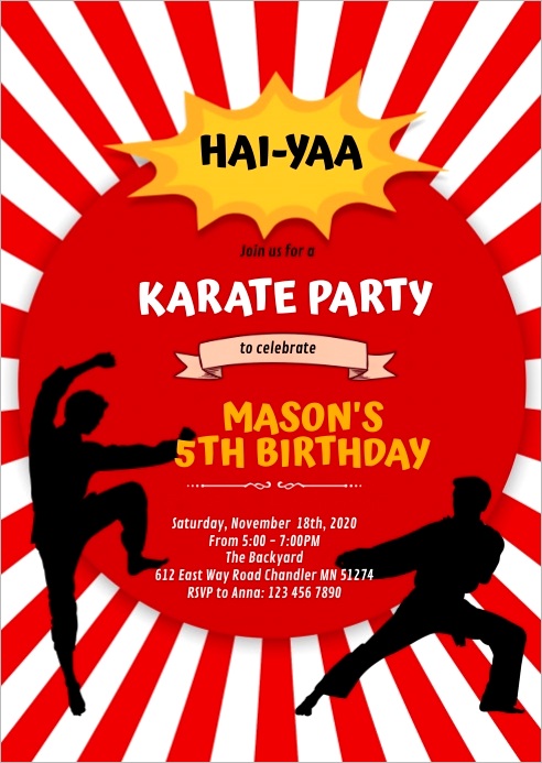 cute karate boy party invitation design template