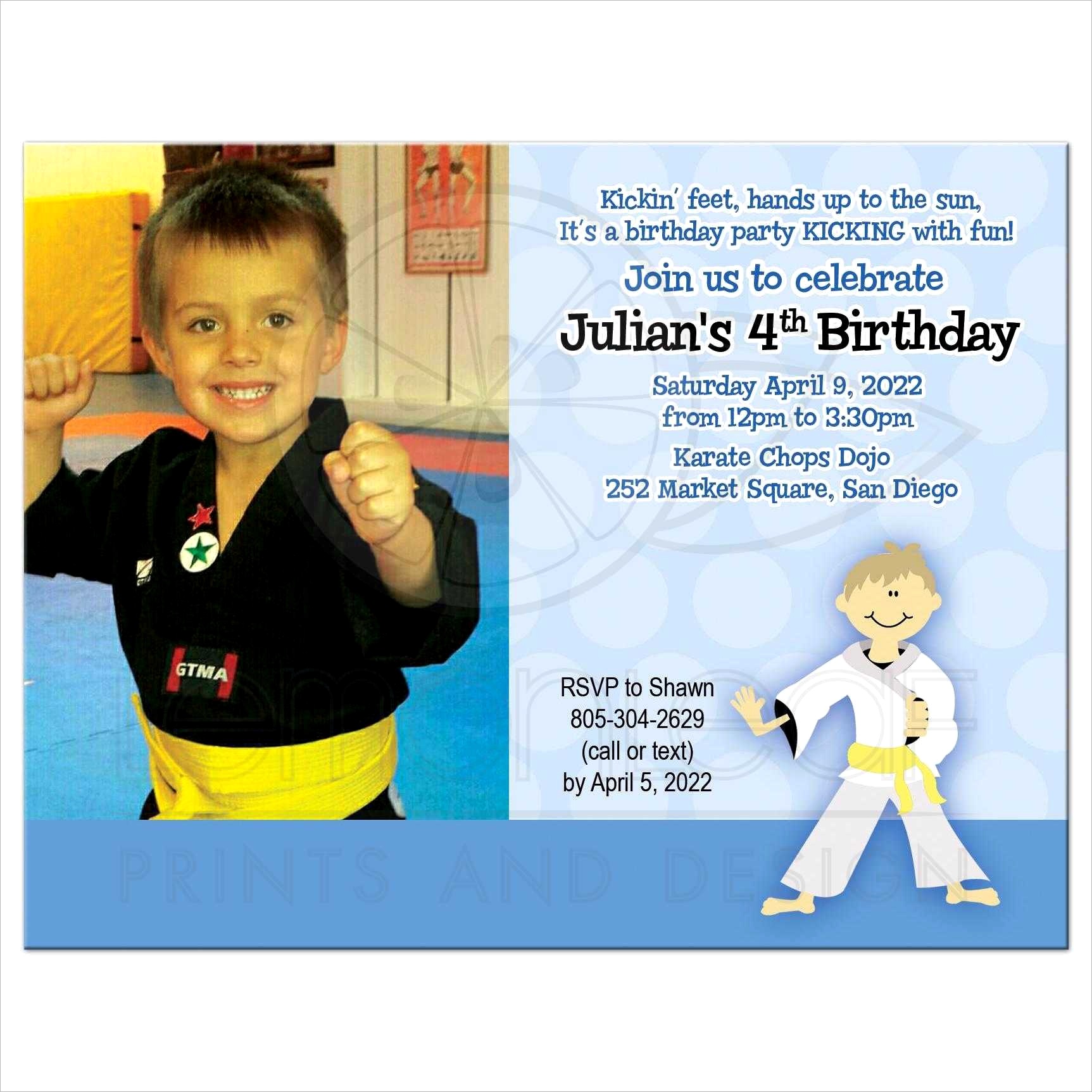 karate birthday invitation with photo template martial arts party any age birthday any belt colorml