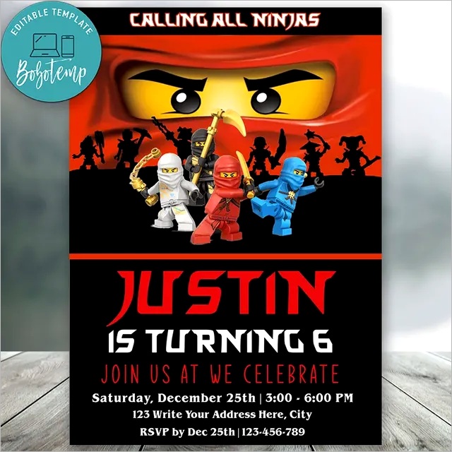 editable calling all ninjas lego ninjago birthday invitations instant