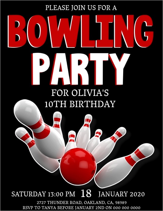 bowling birthday party invitation template design