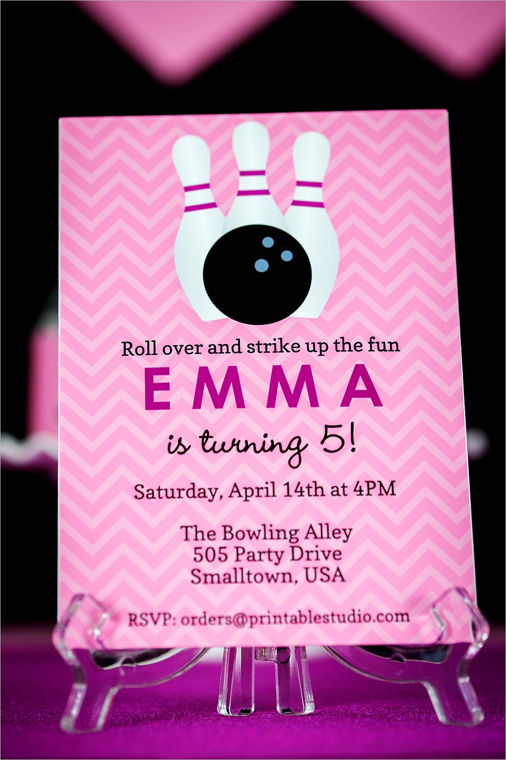 girls bowling party invitation