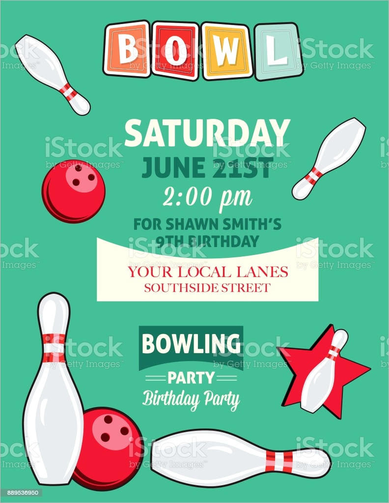 retro style bowling birthday party invitation template gm