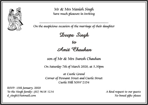 special features seen in indian wedding invitation wordingsp