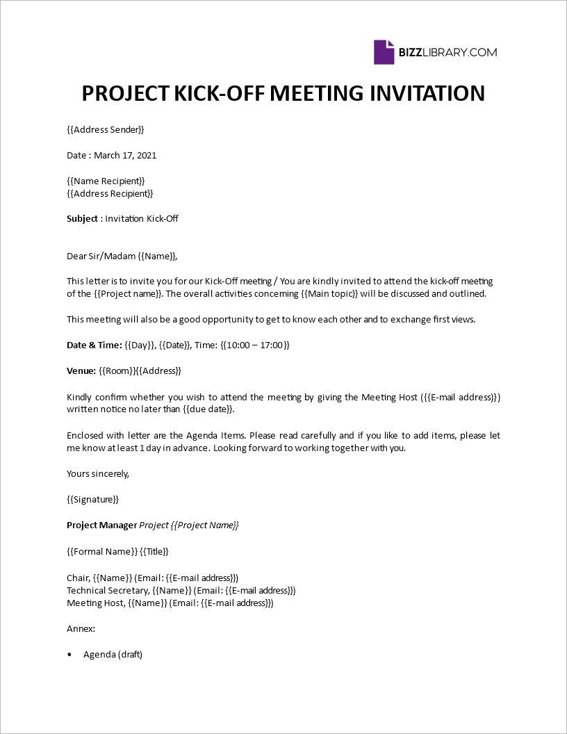 kick off meeting invitation email template