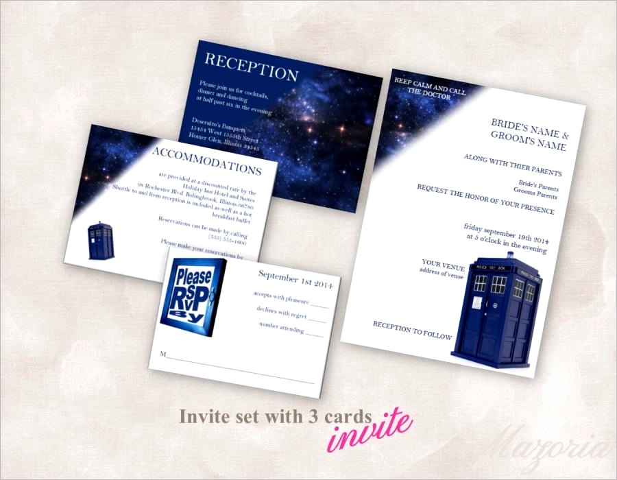 diy wedding invite set template doctor who tardis blue 5x7 with 3 cards instant just add your info and print