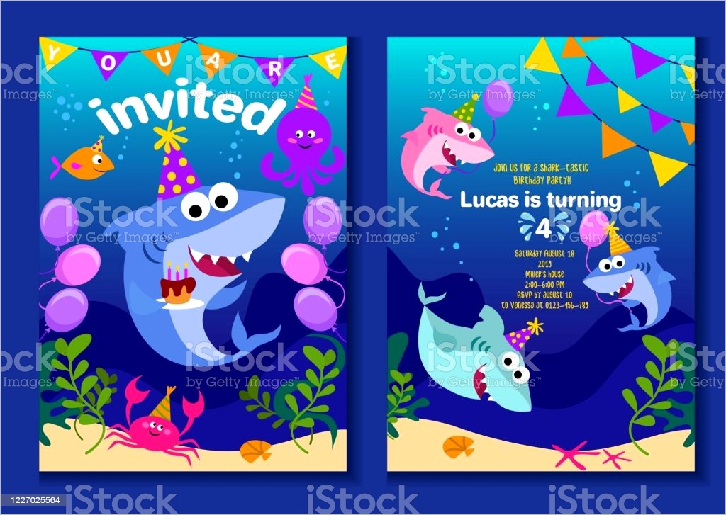 baby shark party invitation cards happy birthday greeting card in cartoon style gm