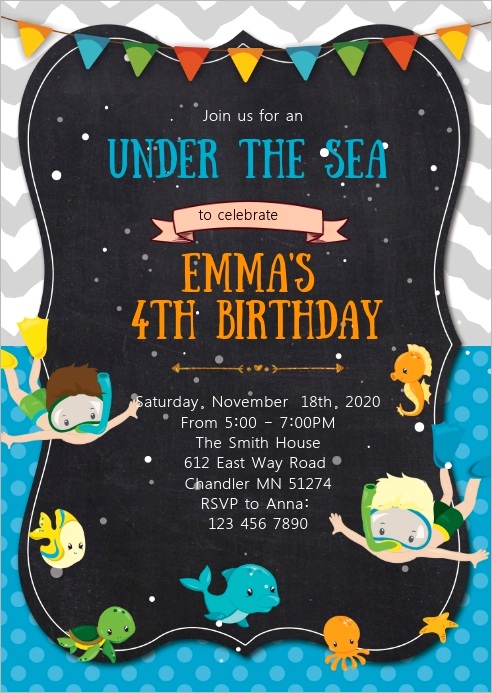under the sea birthday party invitation design template
