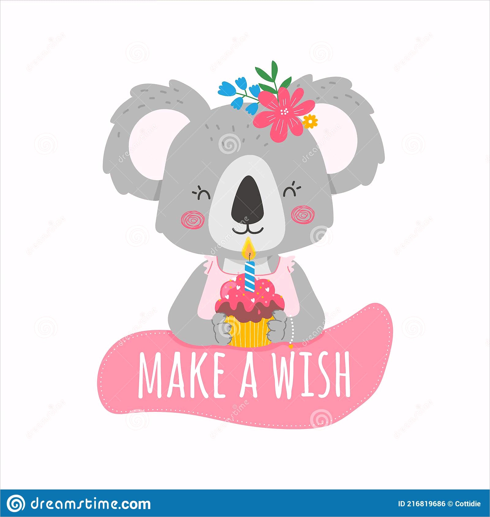 cute koala girl holding birthday muffin candle make wish birthday card birthday invitation holiday girl vector flat image
