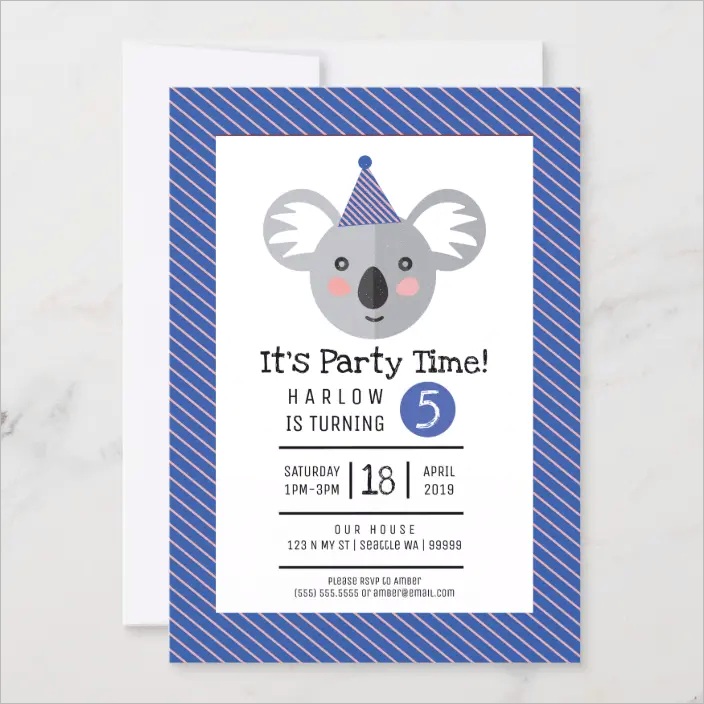 koala kids birthday party invitation
