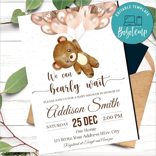 teddy bear invitation template instant