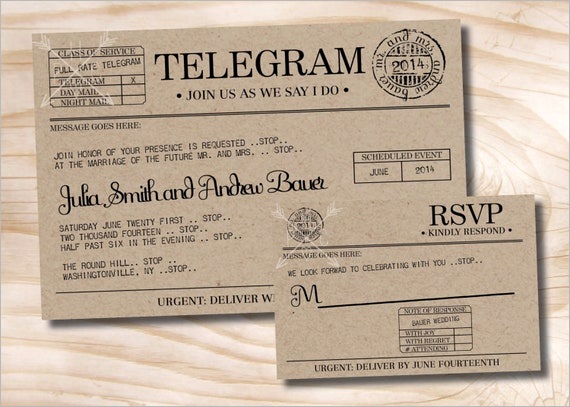 vintage telegram wedding invitation and