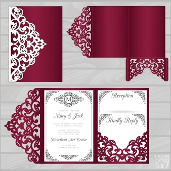 laser cut wedding card template tri fold pocket envelope m