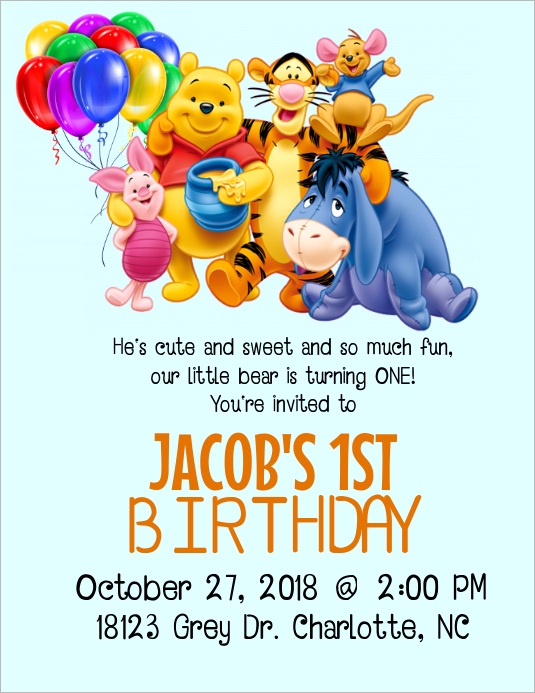winnie the pooh birthday invitation design template