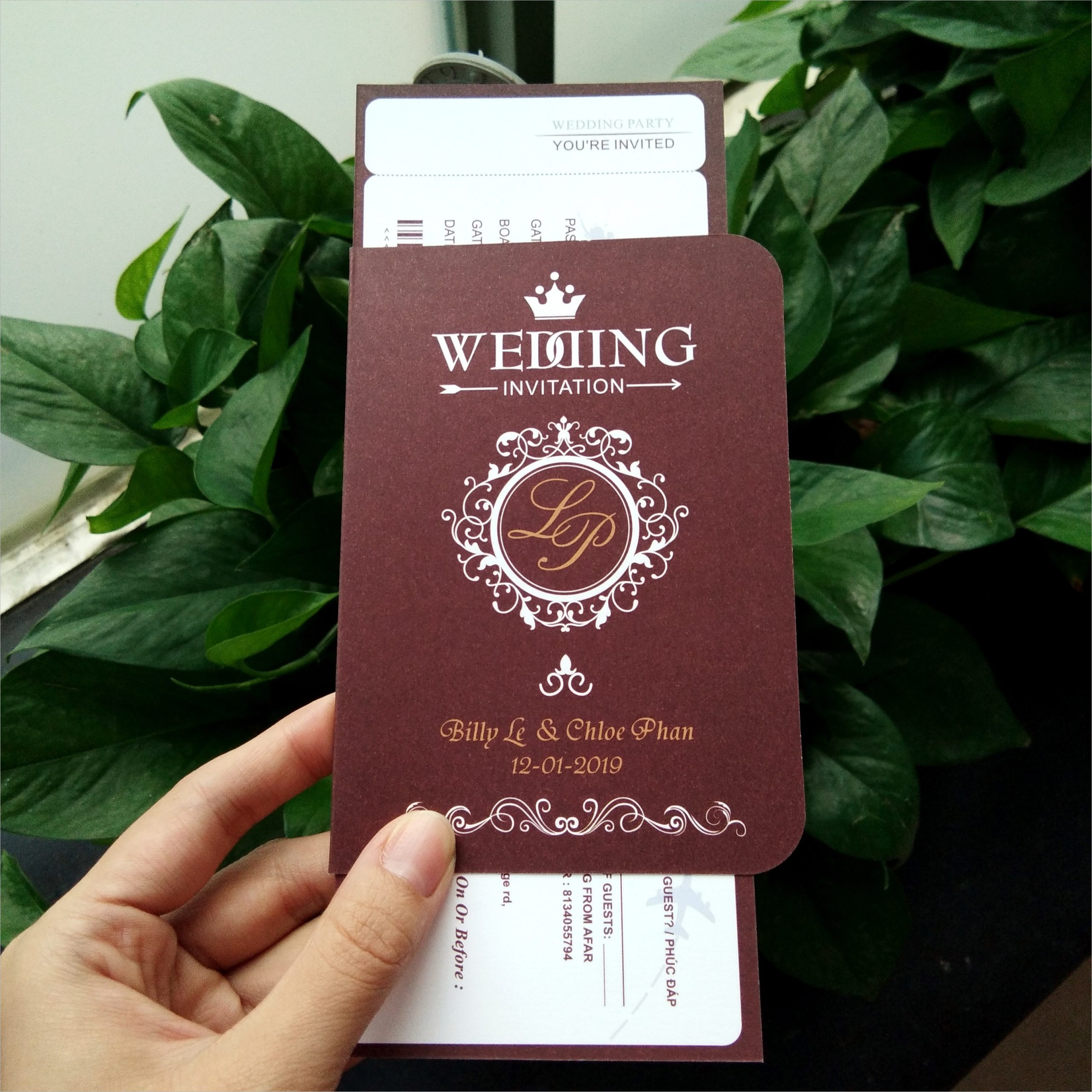 Custom Elegant Burgundy Passport Wedding Invitations ml