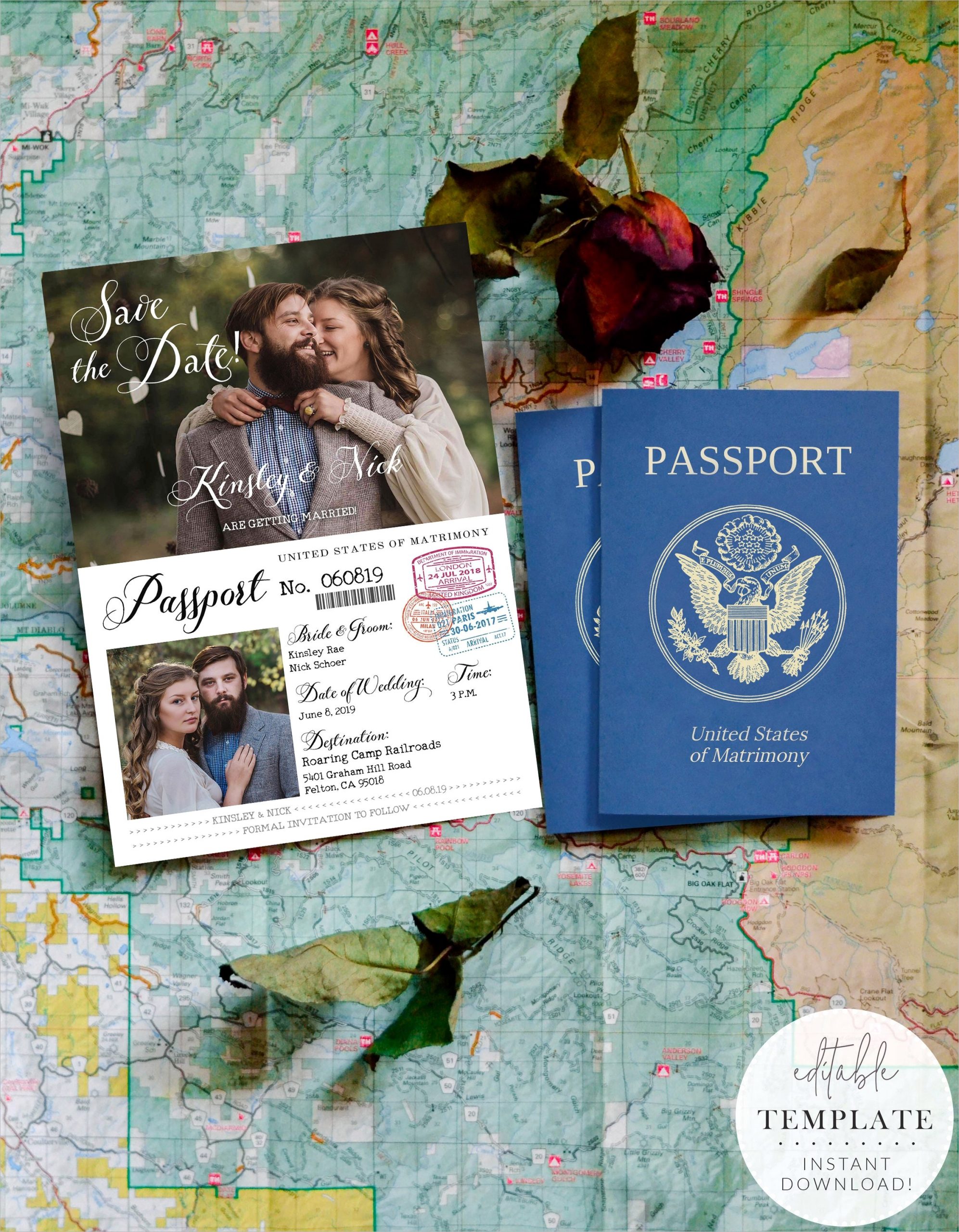 vintage passport style save the date or