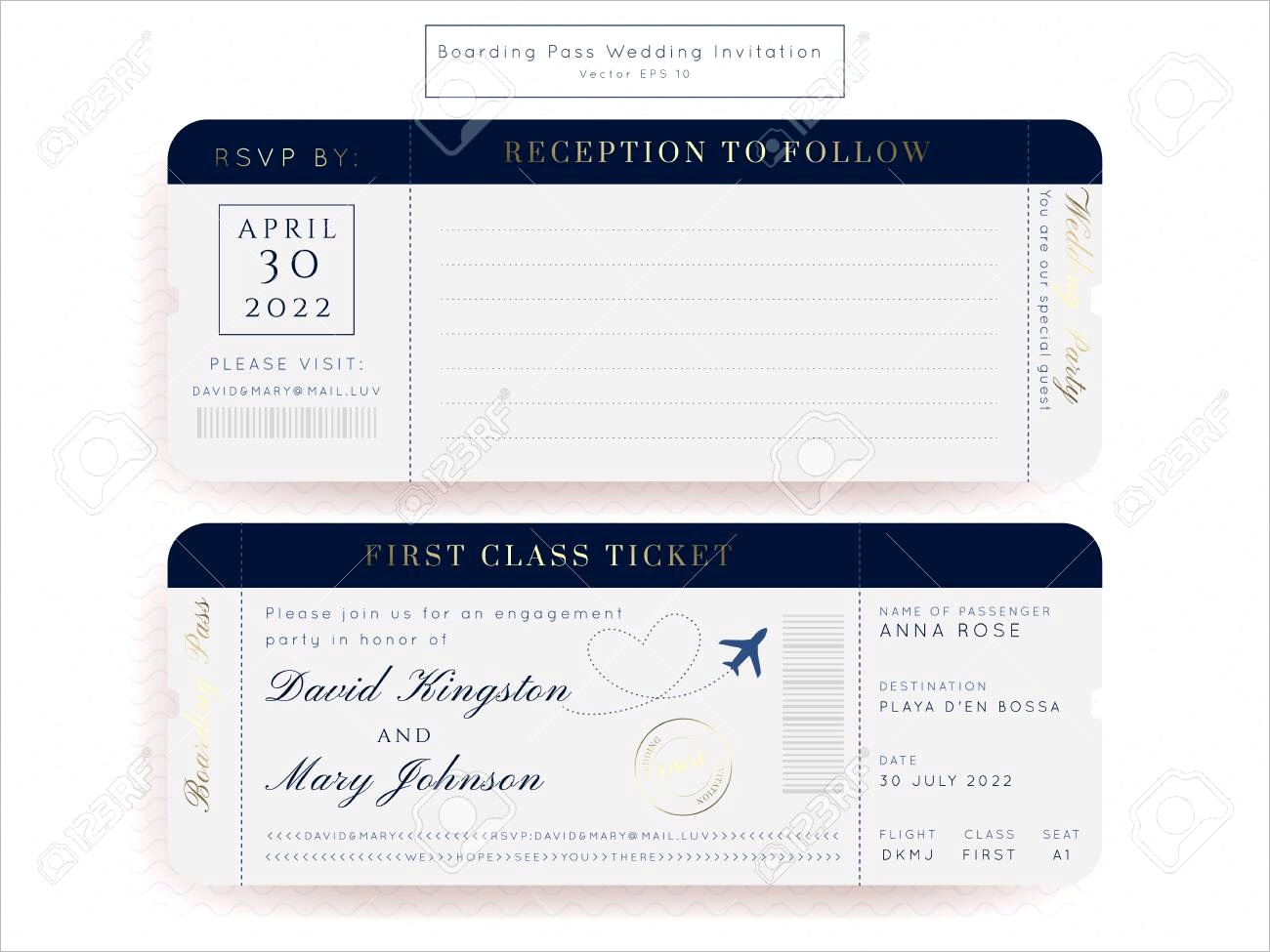 photo stock vector destination wedding classic blue passport invitation vector set boarding pass ticket template modern