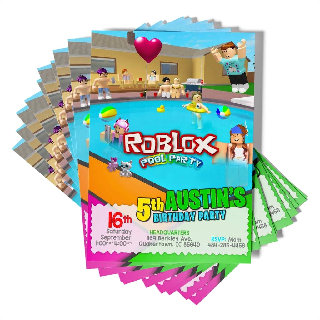 roblox pool party birthday invitations