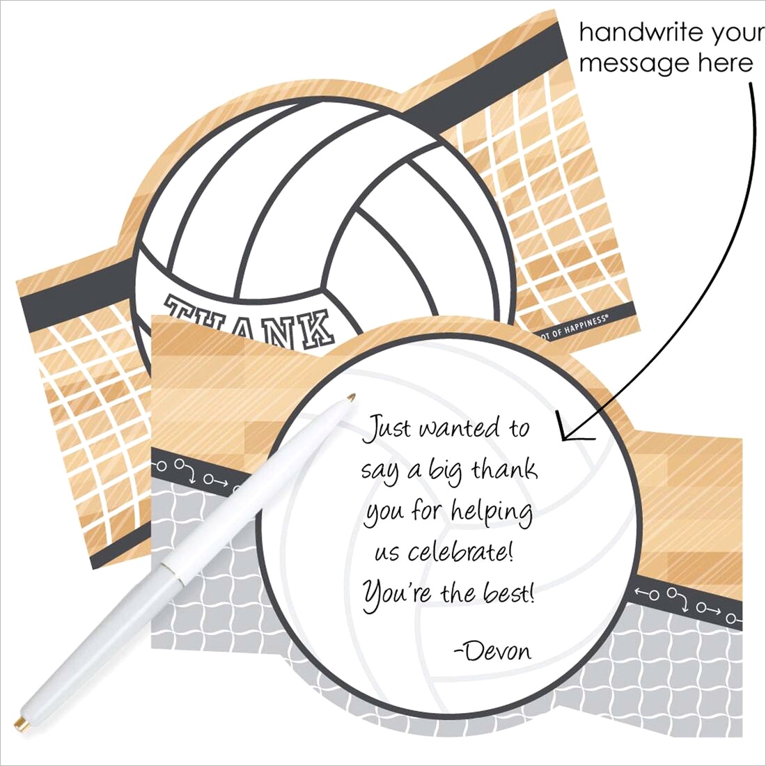 bump set spike volleyball party shaped thank you cardsml