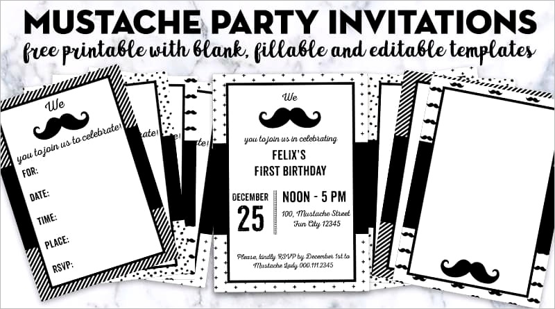 free printable mustache party invitations blank editable templates