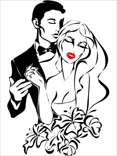 bride and groom wedding invitation template vector 04