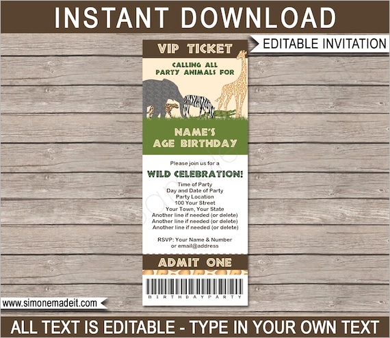 safari party ticket invitation template