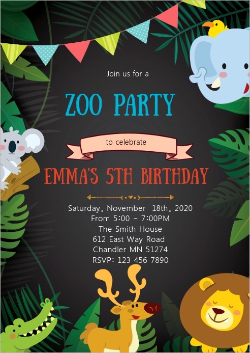 zoo birthday party invitation design template