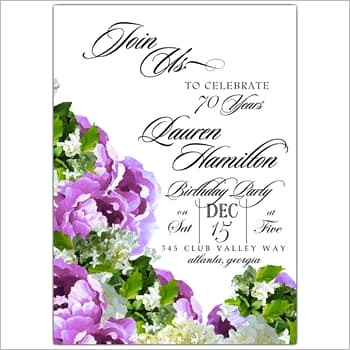 Violet Floral Bouquet 70th Birthday Invitation p 603 57 70