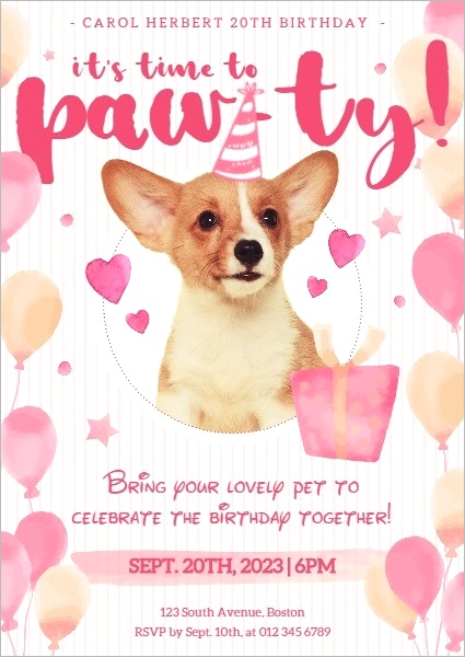 t invitation pink dog birthday party invitation 02A004