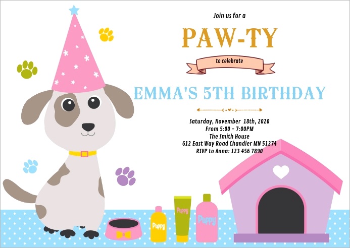 pet dog birthday party invitation design template
