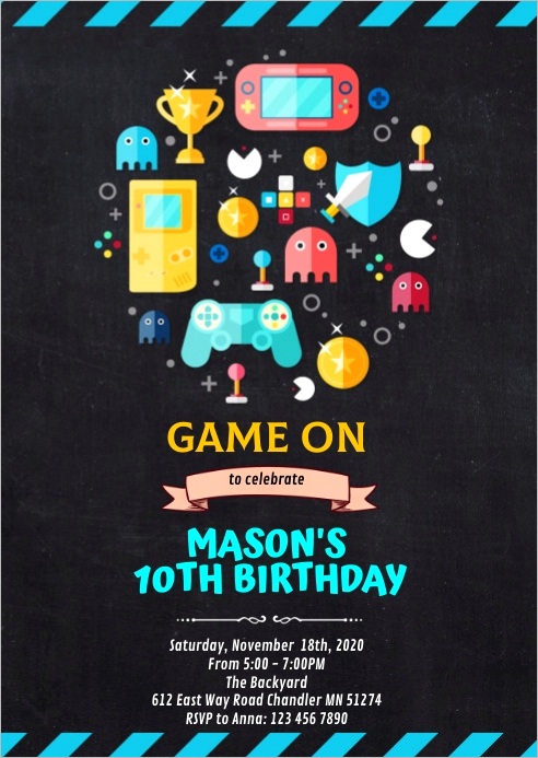 video game birthday party invitation design template