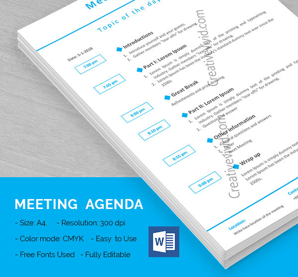An organized and developed meeting agenda ensures that all important subjects get covered at a given meeting. 19 Agenda Templates Free Word Pdf Documents Download