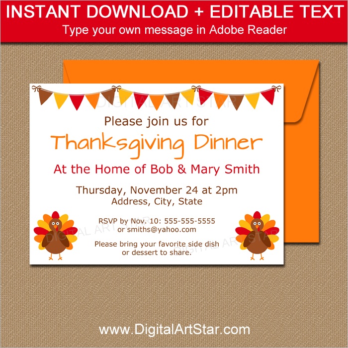 turkey invitation thanksgiving dinner invitation template