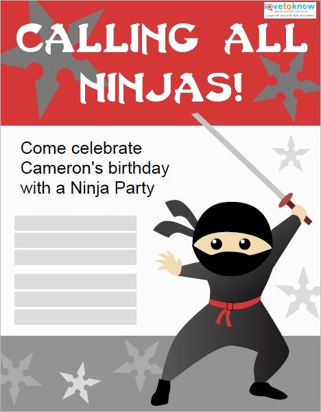 ninja birthday party invitations