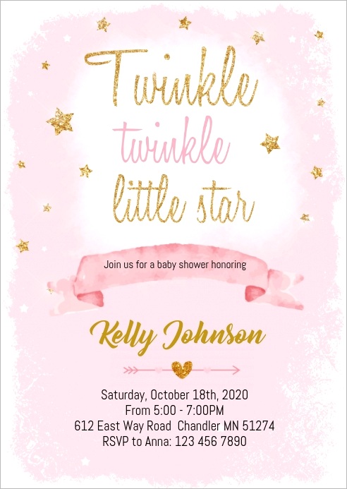 pink twinkle baby shower party invitation design template