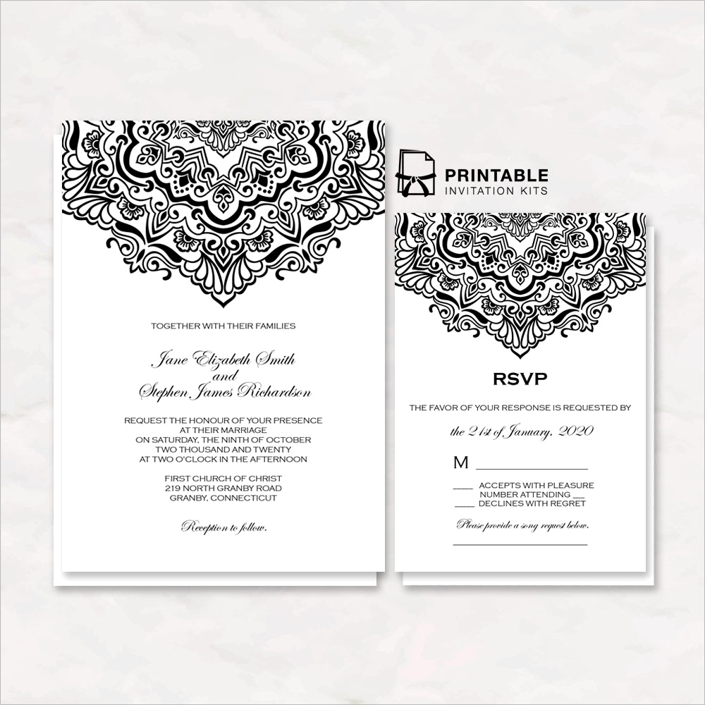 black and white diy wedding invitation templates