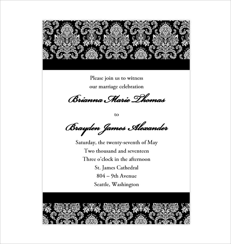 damask wedding invitation black white