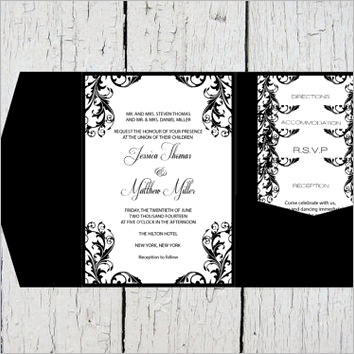 pocket wedding invitation templates set black elegant damask diy printable editable pdf template set instant diy you print