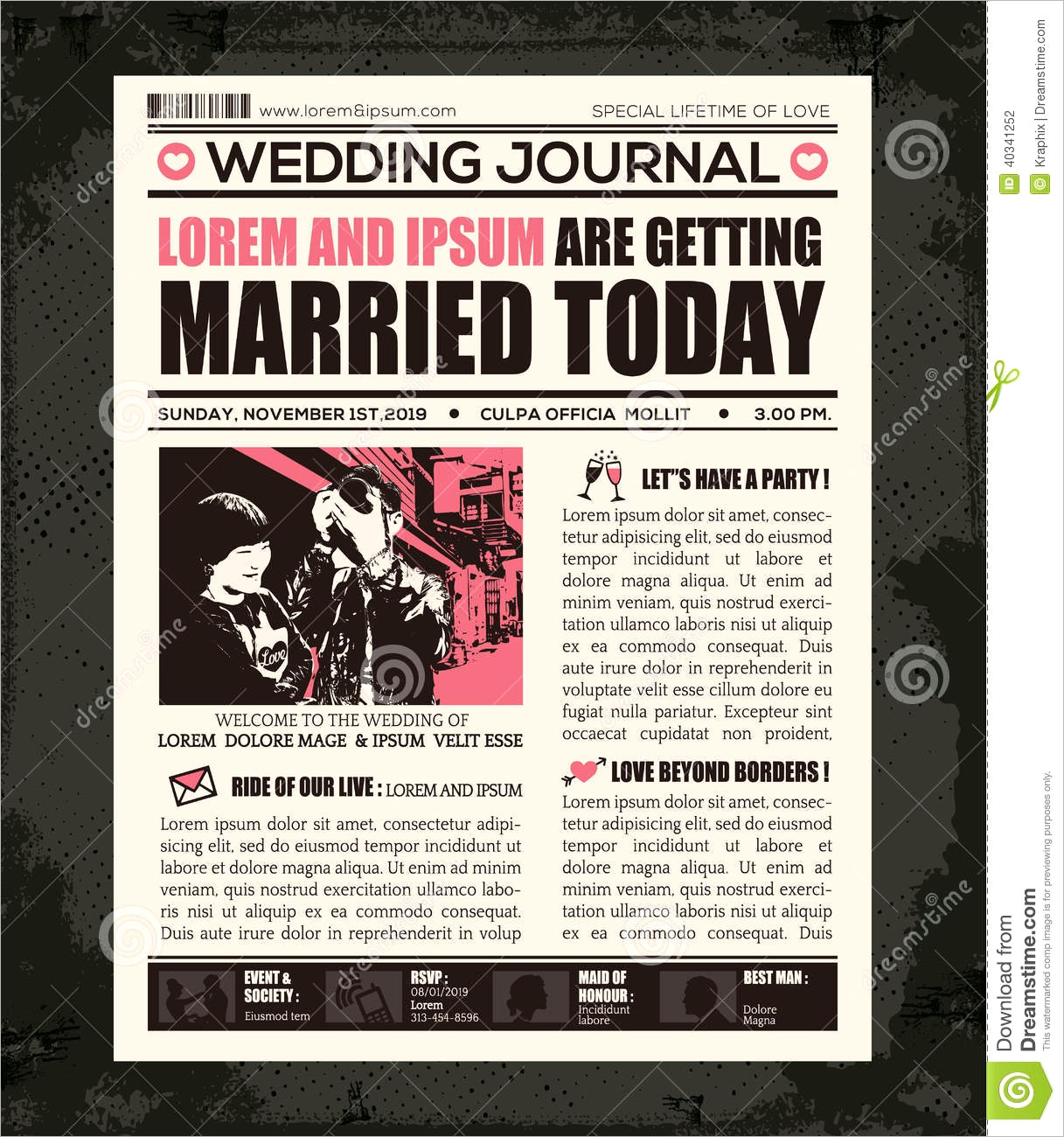 stock photography newspaper wedding invitation design template style vector image