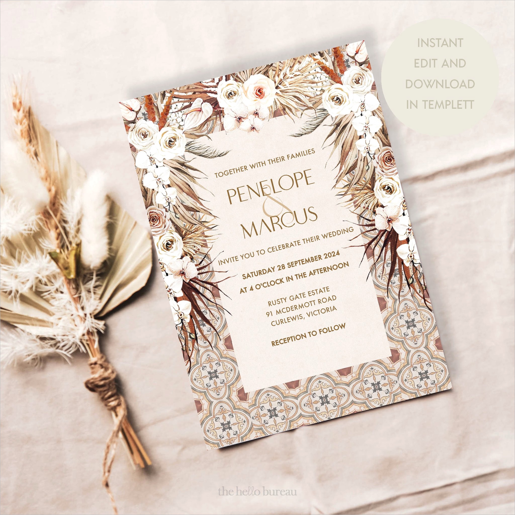 persia editable wedding invitation set template