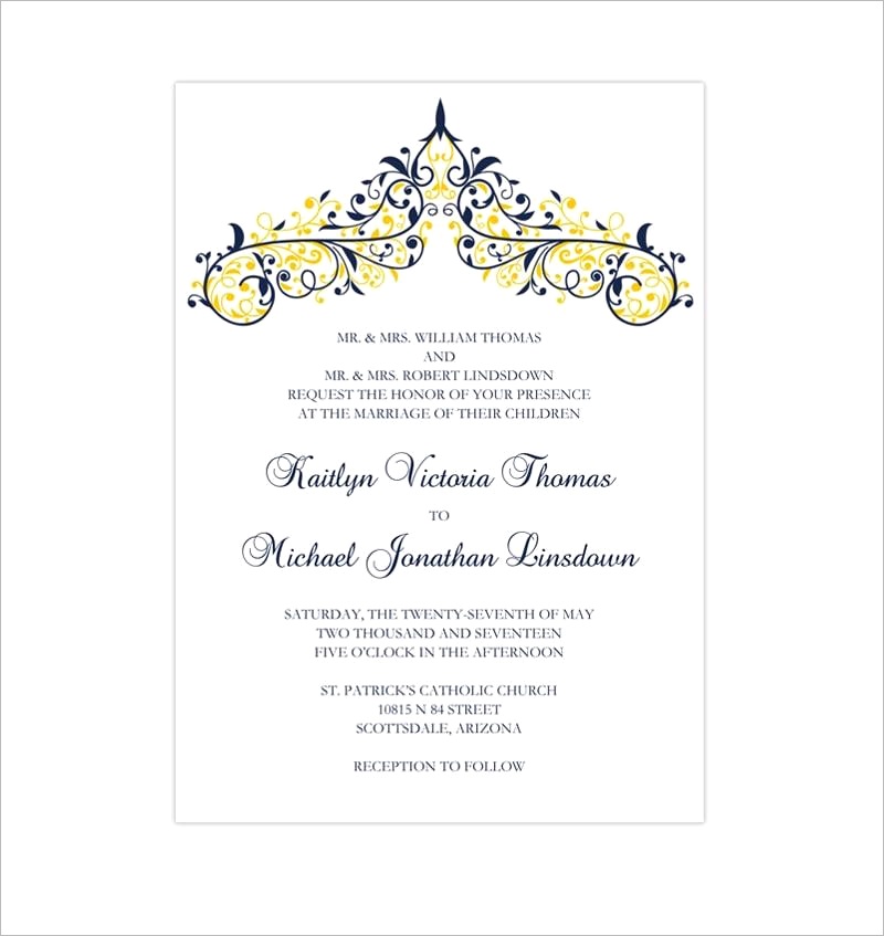 victoria wedding invitation navy blue yellow