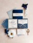 Navy Blue And Blush Pink Wedding Invitations